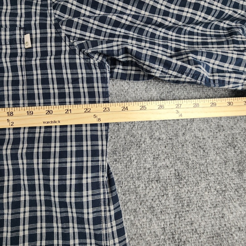 Timberland Mens XL Slim Fit Plaid Button Down Shirt Navy Blue White Long Sleeve - Picture 5 of 6